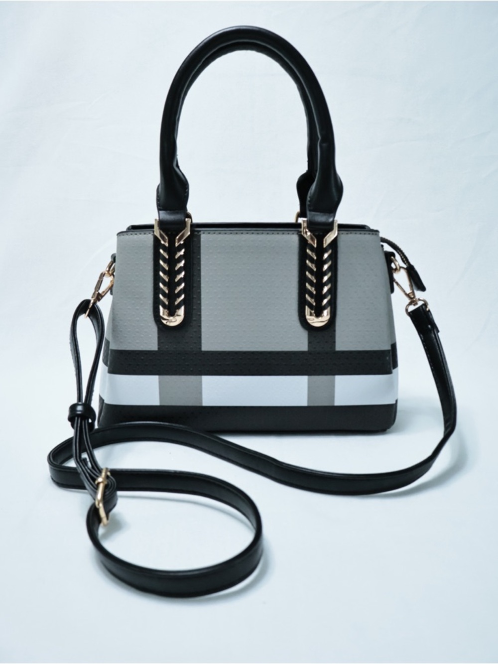 Modern Gray & Black Colorblock Satchel with Removable Strap